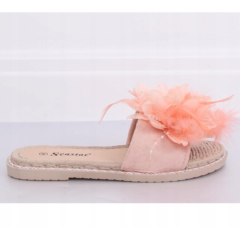 Women's pink slippers with feathers CK131P Pink 1