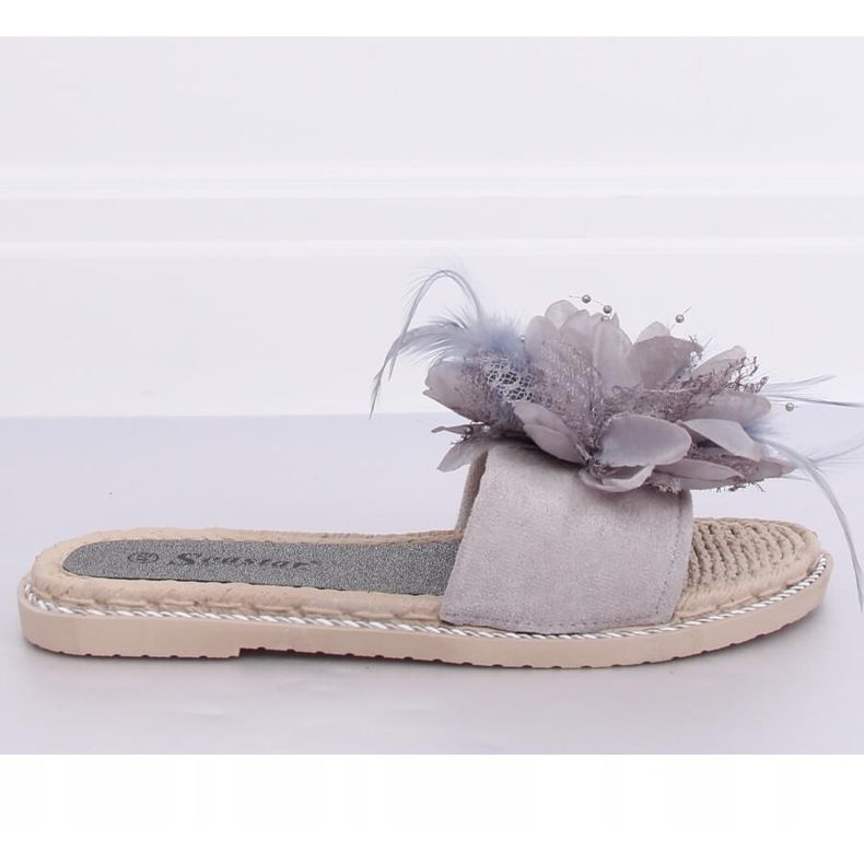 Gray Women's gray slippers with feathers CK131P Gray violet 1