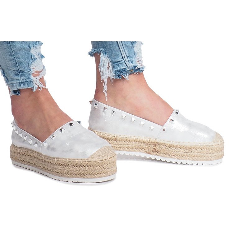 Silver espadrilles on the Glam wedge grey 2