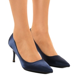 Navy blue low pumps on a heel 1756-255 1