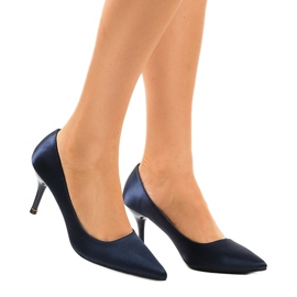 Navy blue low pumps on a heel 1756-255 2