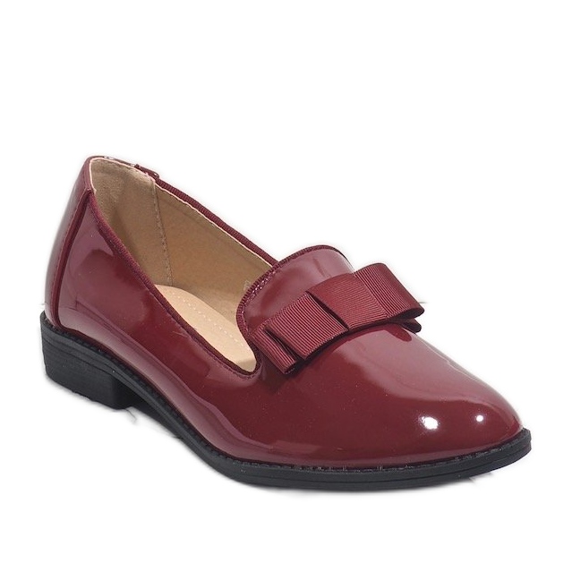 Women's red moccasins with a bow F158 1