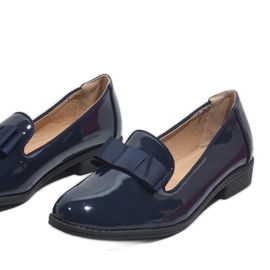 Women's navy blue moccasins with a bow F158 1