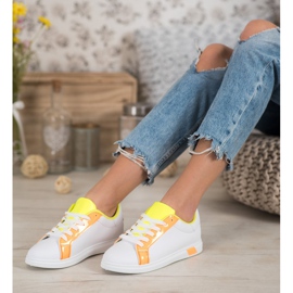 Ideal Shoes Fashionable Sneakers With Eco Leather white orange 1 Ideal Shoes Fashionable Sneakers With Eco Leather white orange 1