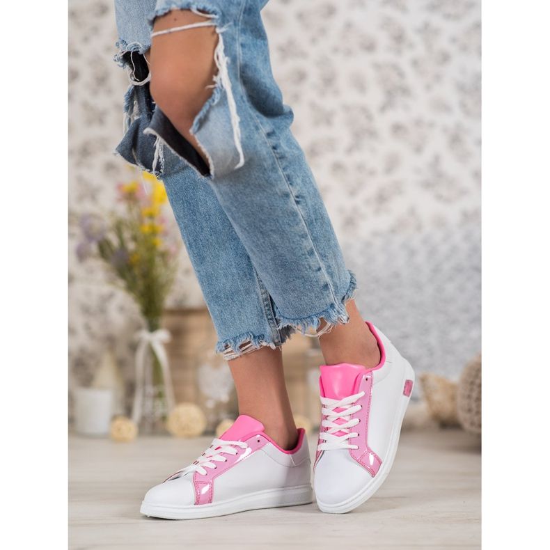 Ideal Shoes Fashionable Sneakers With Eco Leather white pink 2