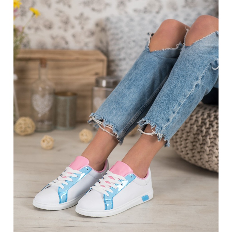 Ideal Shoes Fashionable Sneakers With Eco Leather white blue pink multicolored 2