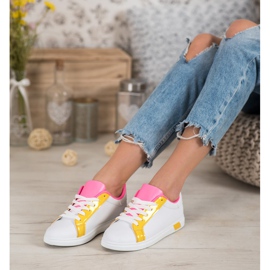 Ideal Shoes Fashionable Sneakers With Eco Leather white orange pink multicolored yellow 2