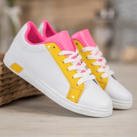 Ideal Shoes Fashionable Sneakers With Eco Leather white orange pink multicolored yellow 1