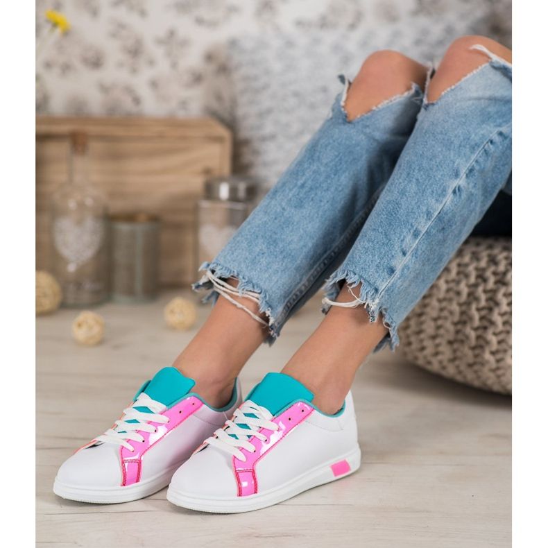 Ideal Shoes Fashionable Sneakers With Eco Leather white blue pink multicolored 1