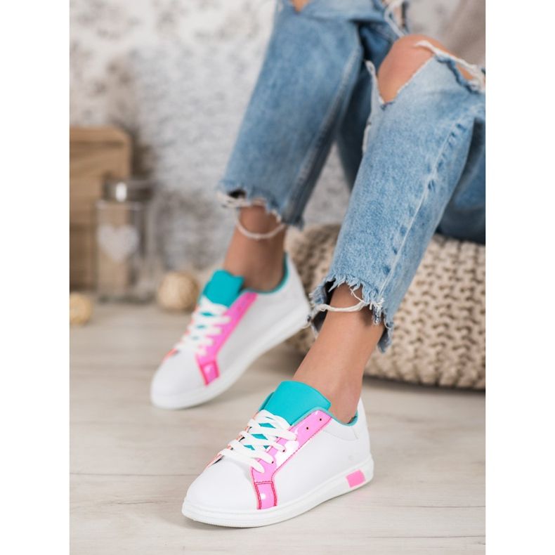 Ideal Shoes Fashionable Sneakers With Eco Leather white blue pink multicolored 2