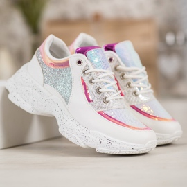 SHELOVET Sneakers With Sequins On The Platform white grey multicolored 1