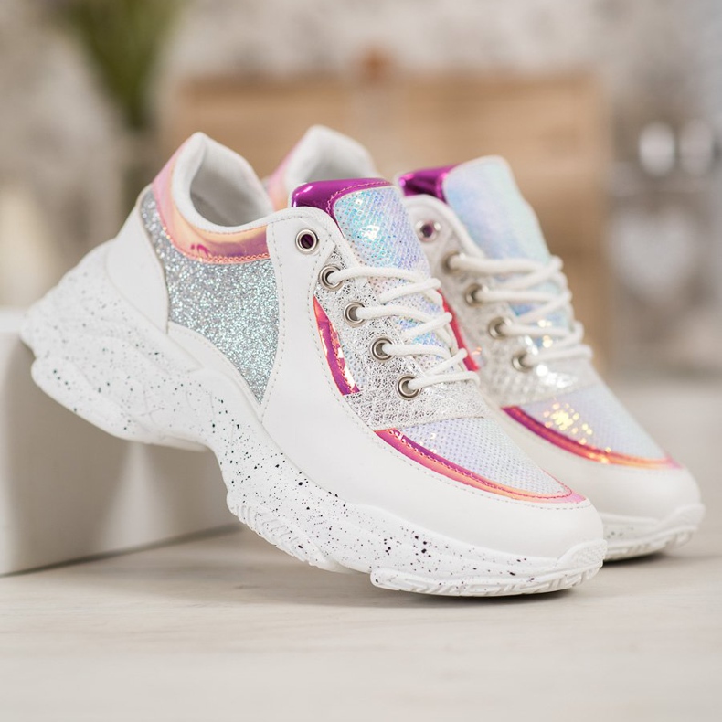 SHELOVET Sneakers With Sequins On The Platform white grey multicolored 1