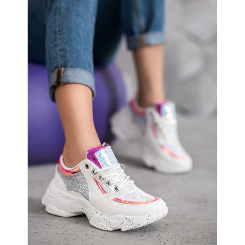 SHELOVET Sneakers With Sequins On The Platform white grey multicolored 2