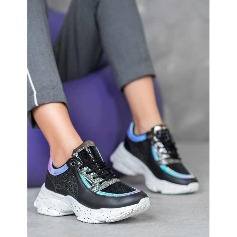 SHELOVET Sneakers With Sequins On The Platform black multicolored 1