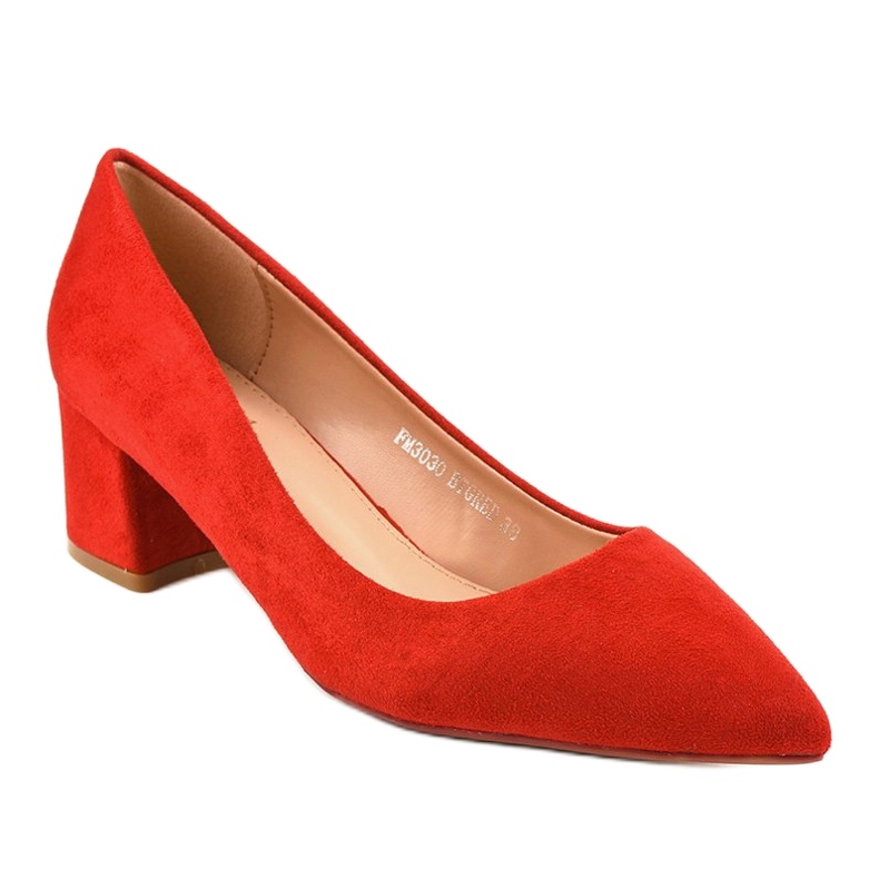 Red pumps on a post made of eco-suede FM3030 1