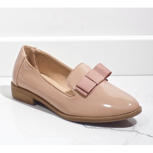 Ladies' beige moccasins with a bow F158 1