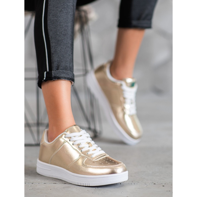 SHELOVET Golden Sneakers With Eco Leather 2