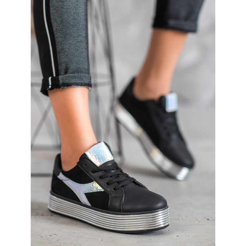 Ideal Shoes Sneakers With Holo Effect black yellow 1