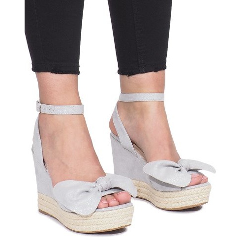 Gray wedge sandals with a bow Cubana espadrilles grey 2