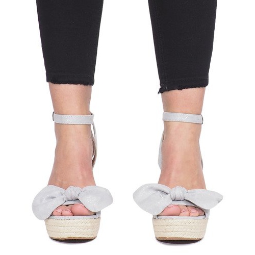 Gray wedge sandals with a bow Cubana espadrilles grey 1