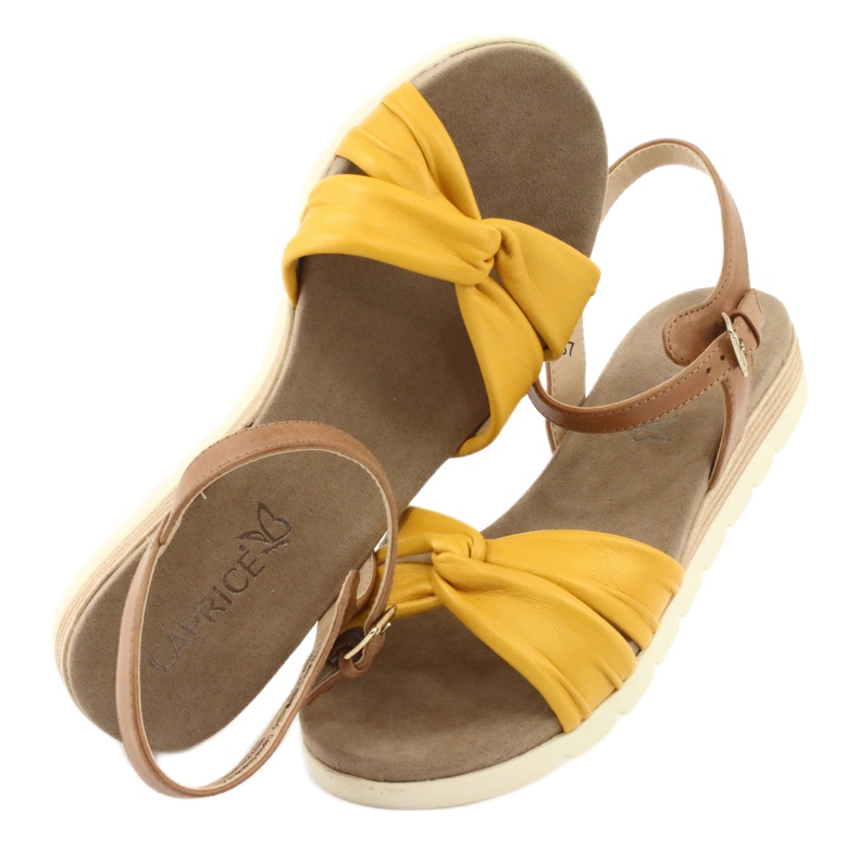 Caprice leather sandals beige / lemon brown yellow 4