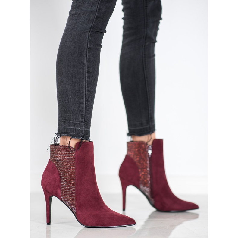 SHELOVET Suede Booties On A High Heel red 2