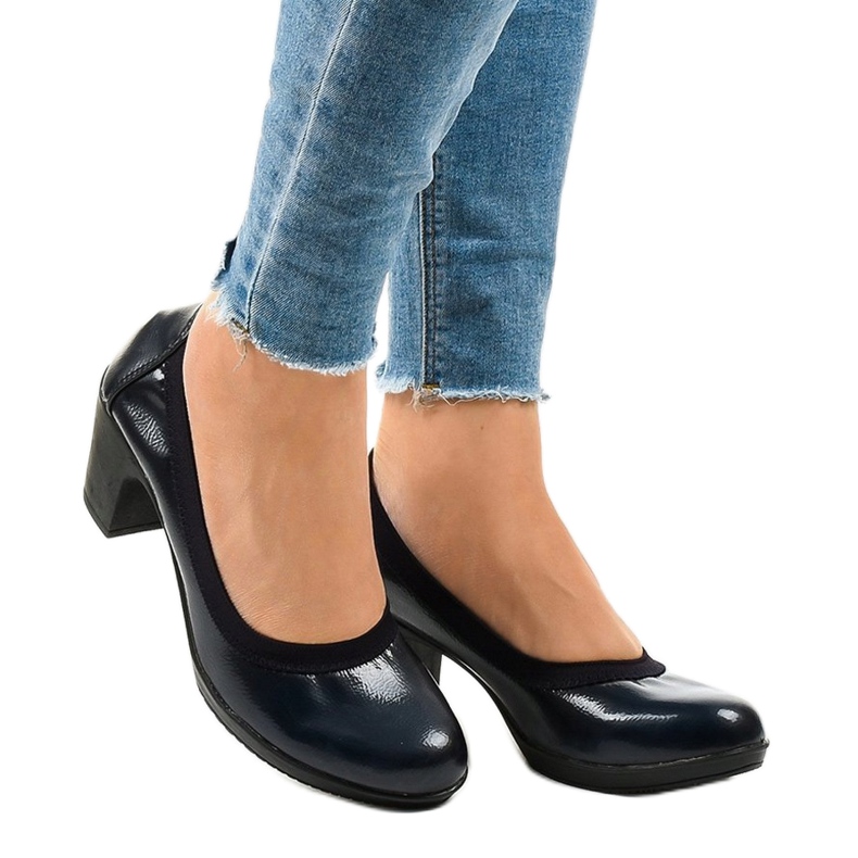 Navy lacquered pumps on the post 579-2 navy blue 1