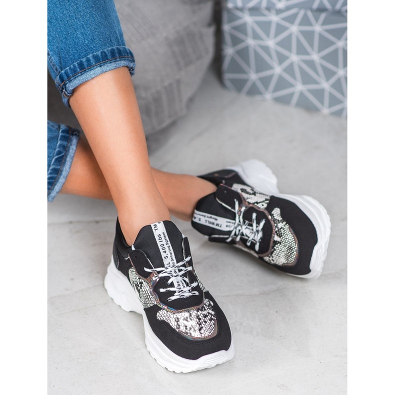 SHELOVET Black Snake Print Sneakers multicolored 1