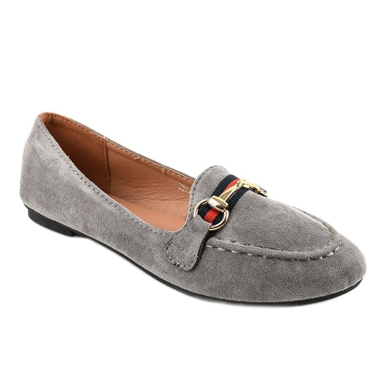 Gray moccasins ballerinas with a buckle B2027 grey 1