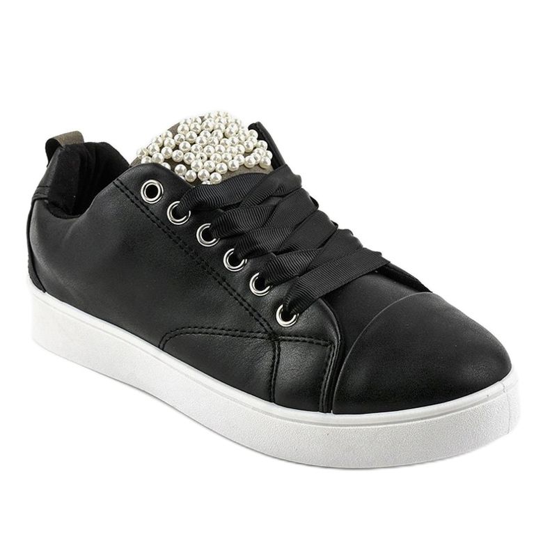 Black sneakers decorated with 373-Y pearls 1