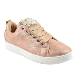 Pink sneakers decorated with 373-Y pearls 1