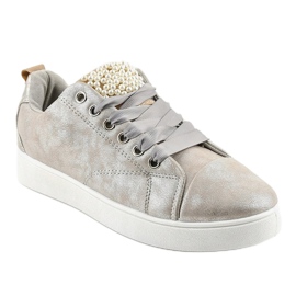 Gray sneakers decorated with 373-Y pearls grey 1