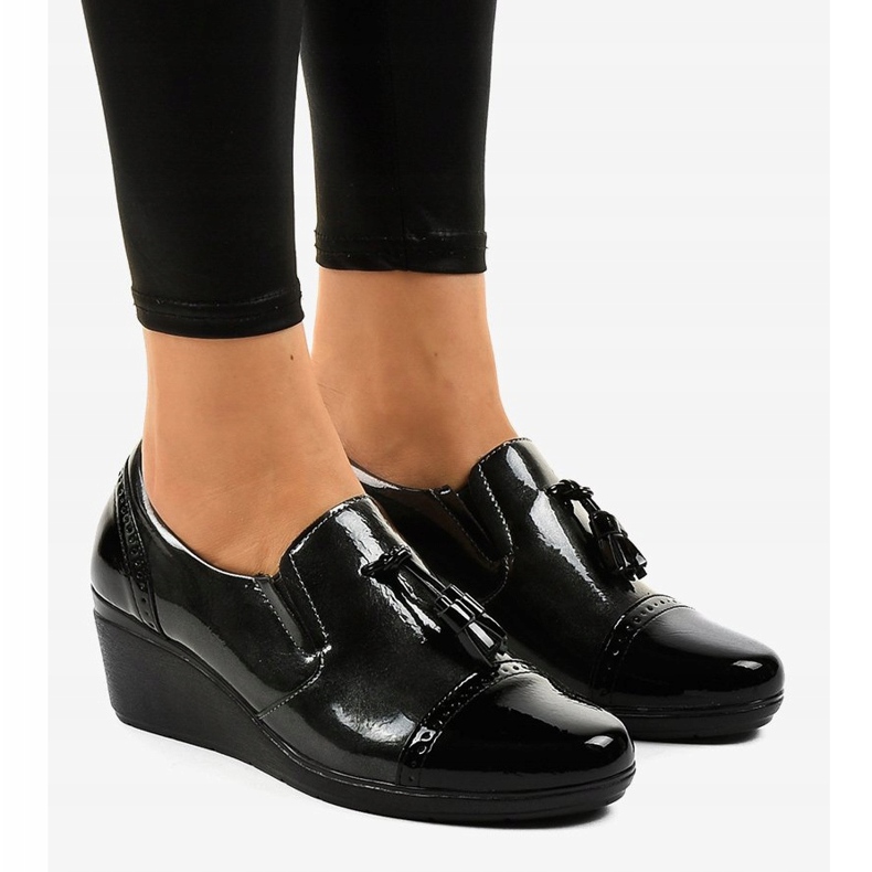 Black wedge shoes 7-9022 grey 1