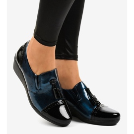 Black wedge shoes 7-9022 navy blue 2