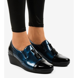 Black wedge shoes 7-9022 navy blue 1