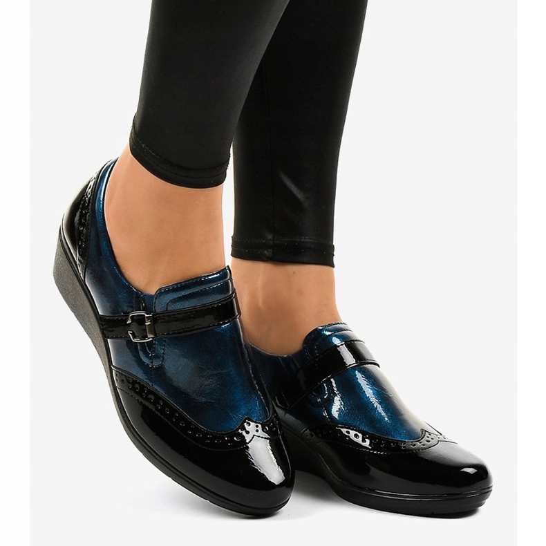 Black wedge shoes 7-9021 navy blue 1