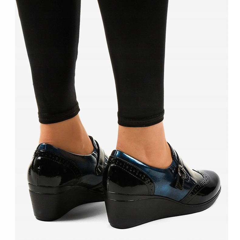Black wedge shoes 7-9021 navy blue 2