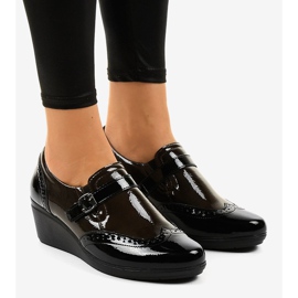 Black wedge shoes 7-9021 brown 1