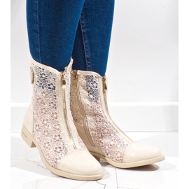 Beige openwork flat boots X362 2