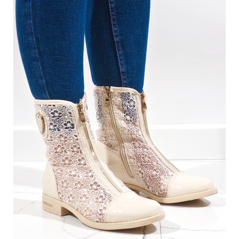 Beige openwork flat boots X362 1