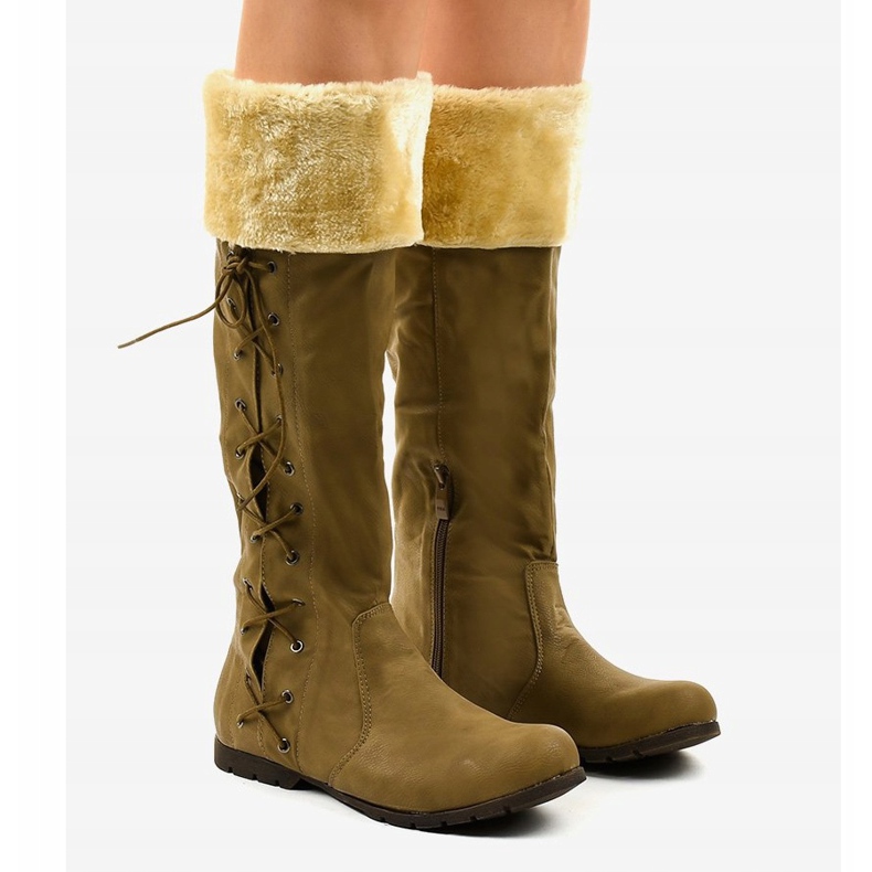 Brown, insulated flat boots AF1151 1