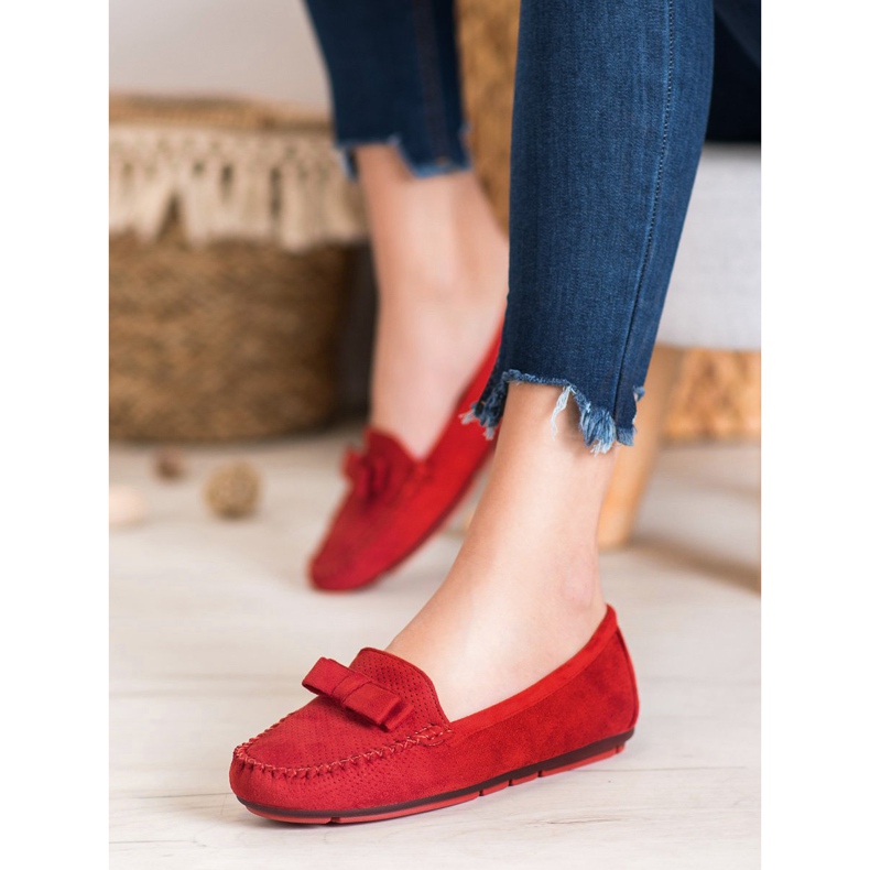 Clowse Openwork Loafers With A Bow red 2