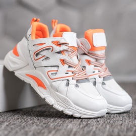 Small Swan Comfortable Eco Leather Sneakers white orange 1 Small Swan Comfortable Eco Leather Sneakers white orange 1