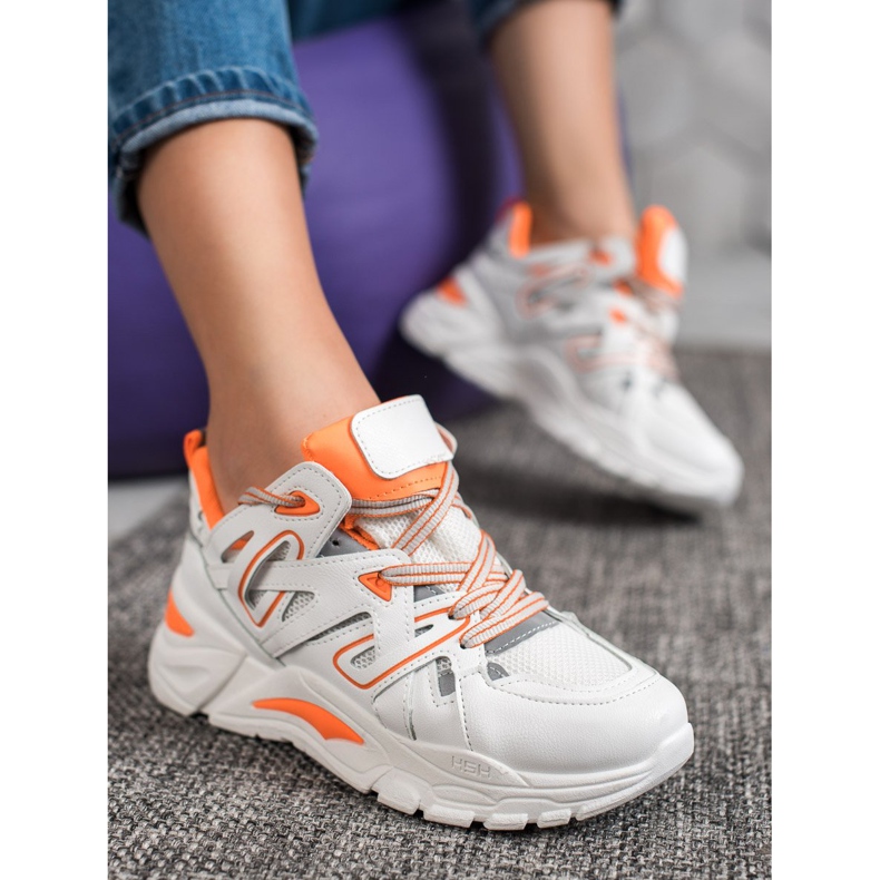 Small Swan Comfortable Eco Leather Sneakers white orange 2 Small Swan Comfortable Eco Leather Sneakers white orange 2