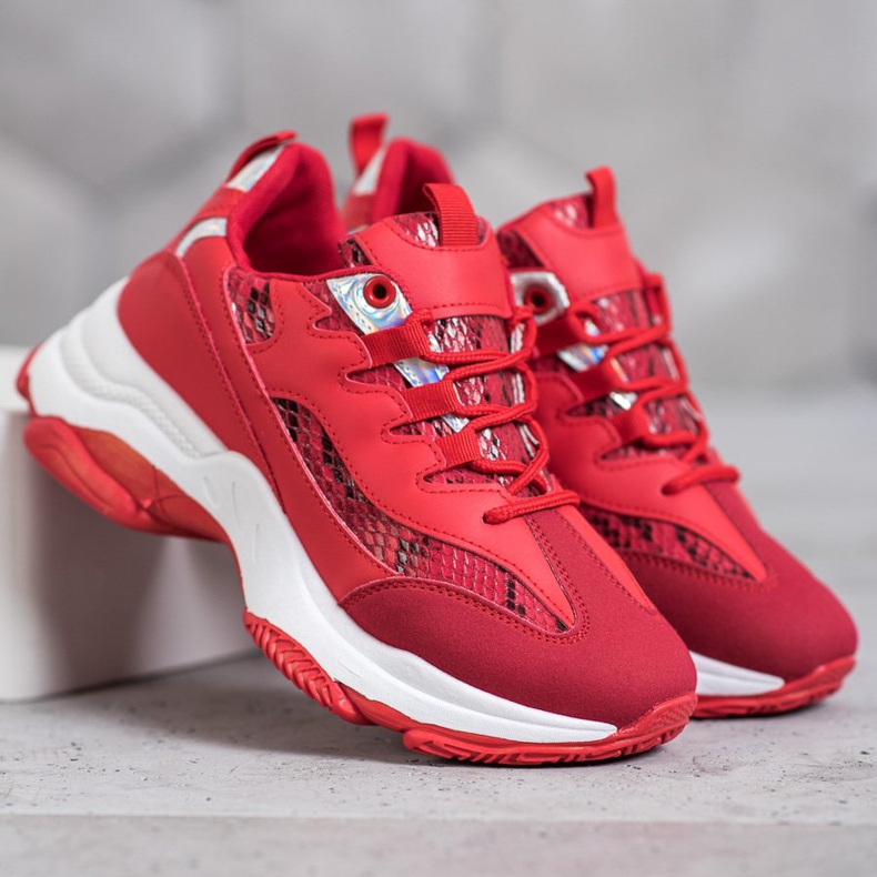 SHELOVET Snake Print Platform Sneakers red 2