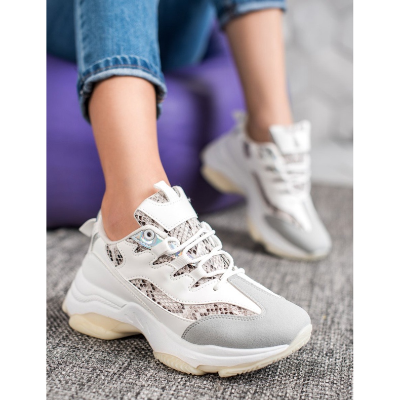 SHELOVET Snake Print Platform Sneakers white 1