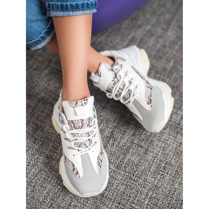 SHELOVET Snake Print Platform Sneakers white 2