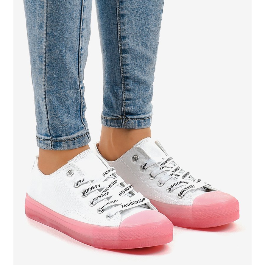 White sneakers 2024 with pink soles