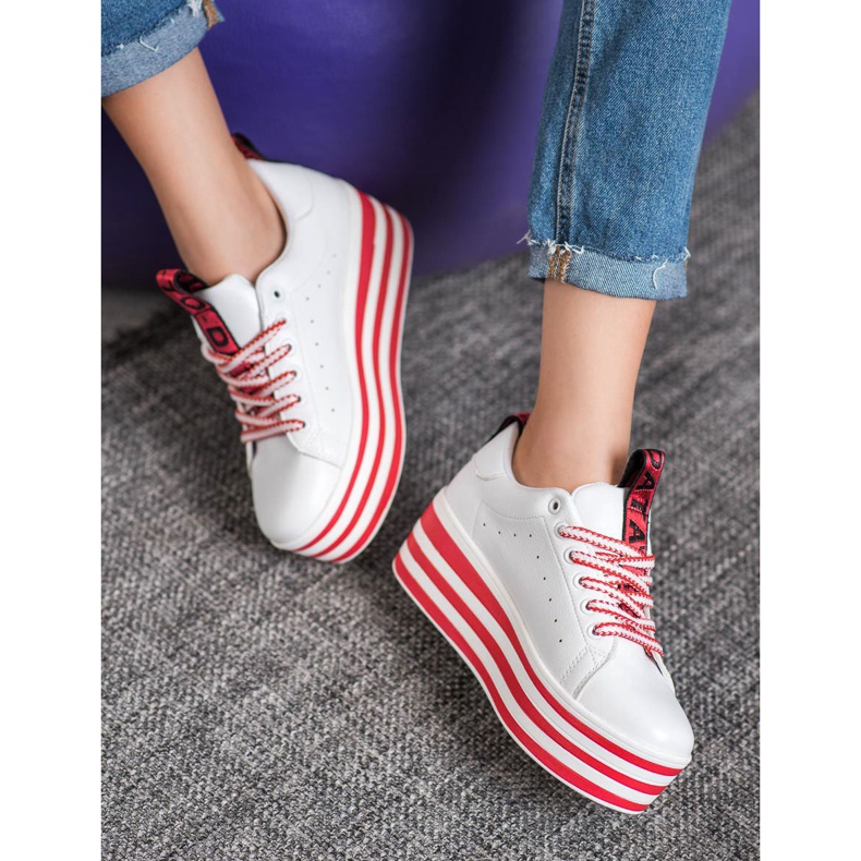 SHELOVET Sneakers On A Striped Platform white red 1