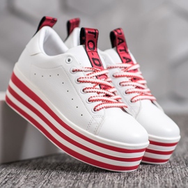 SHELOVET Sneakers On A Striped Platform white red 2